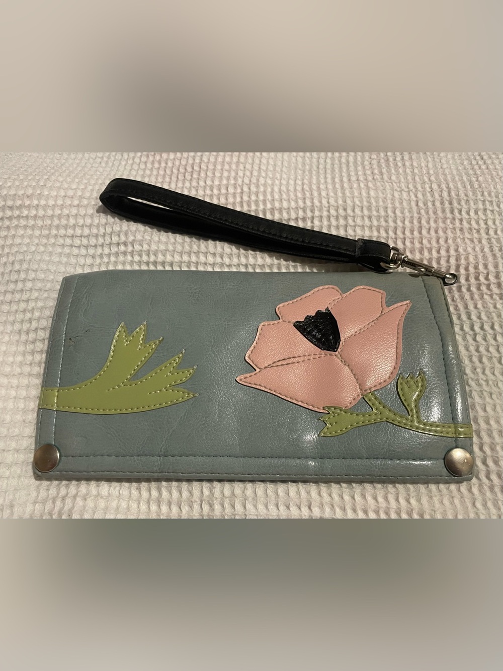 Queen Bee creations Floral Wristlet Wallet - Pink Flower on Sage
